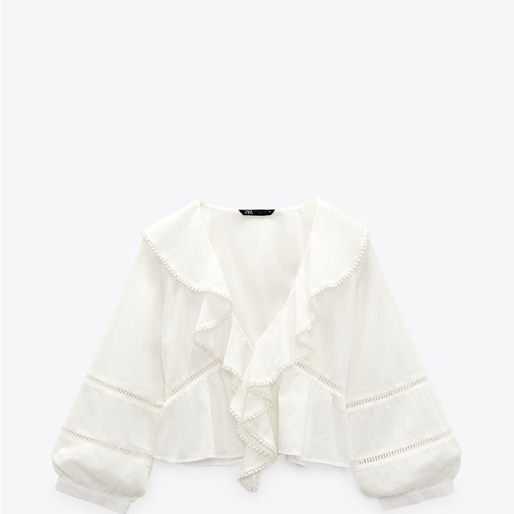 Zara White Ruffle Detail Blouse